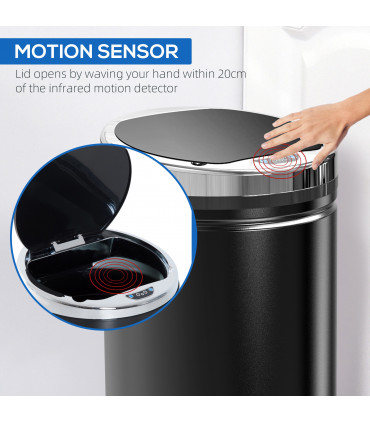 Sensor Trash Can 42L Stainless Steel Black 30.5cm x 30.5cm x 68cm