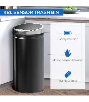 Sensor Trash Can 42L Stainless Steel Black 30.5cm x 30.5cm x 68cm