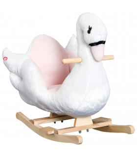 Kids Ride On Swan Toy Rocking Horse Plush White Light Pink Black Wood