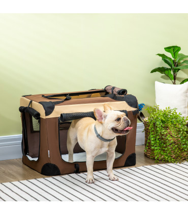 60cm Foldable Pet Carrier w/ Cushion for Mini Dogs and Cats - Brown Pawhut