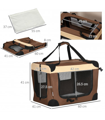 60cm Foldable Pet Carrier w/ Cushion for Mini Dogs and Cats - Brown Pawhut