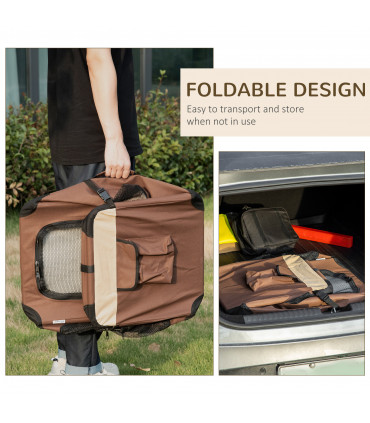 60cm Foldable Pet Carrier w/ Cushion for Mini Dogs and Cats - Brown Pawhut