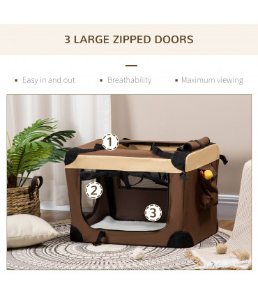 60cm Foldable Pet Carrier w/ Cushion for Mini Dogs and Cats - Brown Pawhut