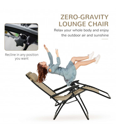 3PC Zero Gravity Chairs Sun Lounger Table Set, Beige, Steel, 110H x 65W x 90Lcm