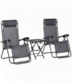 3PC Zero Gravity Chairs Sun Lounger Table Set Cup Holders - Light Grey Outsunny