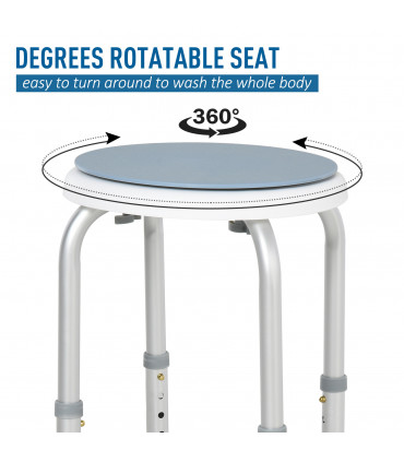 Shower Stool 360 Degree Swivel Seat Bath Adjustable Height Aluminium Blue