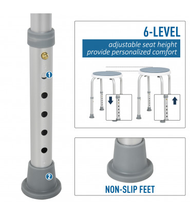 Shower Stool 360 Degree Swivel Seat Bath Adjustable Height Aluminium Blue