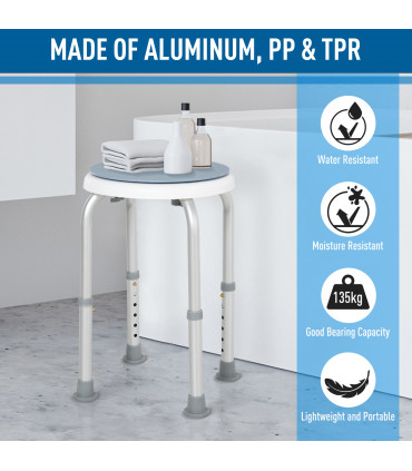 Shower Stool 360 Degree Swivel Seat Bath Adjustable Height Aluminium Blue