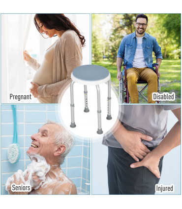 Shower Stool 360 Degree Swivel Seat Bath Adjustable Height Aluminium Blue