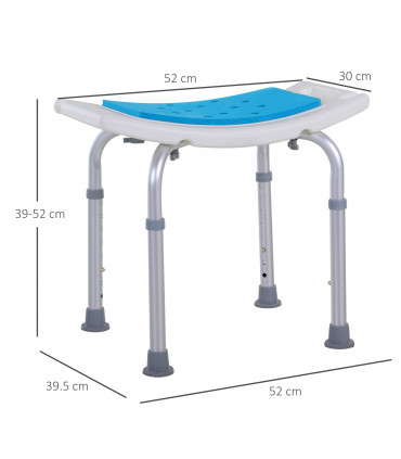 Bath Stool Aluminum Blue 39-52H x 52W x 39.5Dcm Adjustable Shower Chair Non-Slip