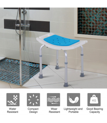 Bath Stool Aluminum Blue 39-52H x 52W x 39.5Dcm Adjustable Shower Chair Non-Slip