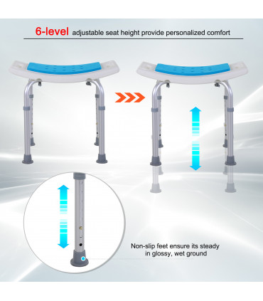 Bath Stool Aluminum Blue 39-52H x 52W x 39.5Dcm Adjustable Shower Chair Non-Slip