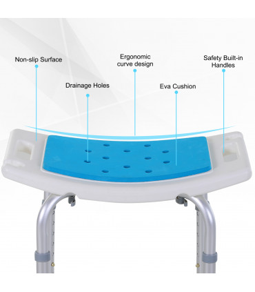Bath Stool Aluminum Blue 39-52H x 52W x 39.5Dcm Adjustable Shower Chair Non-Slip