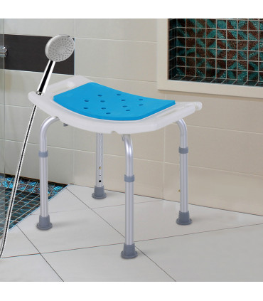 Bath Stool Aluminum Blue 39-52H x 52W x 39.5Dcm Adjustable Shower Chair Non-Slip