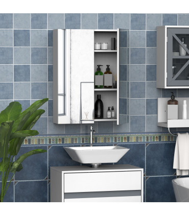 Mirror Cabinet White MDF 60x75cm Wall Mount Storage Organizer Adjustable