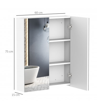 Mirror Cabinet White MDF 60x75cm Wall Mount Storage Organizer Adjustable
