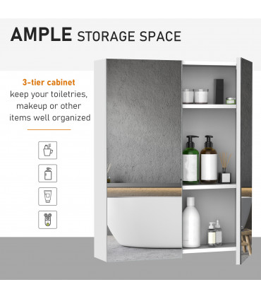 Mirror Cabinet White MDF 60x75cm Wall Mount Storage Organizer Adjustable