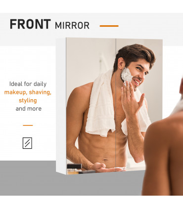 Mirror Cabinet White MDF 60x75cm Wall Mount Storage Organizer Adjustable