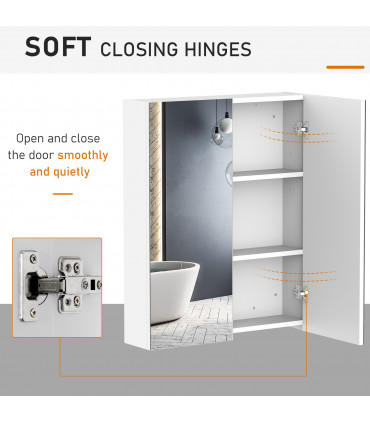 Mirror Cabinet White MDF 60x75cm Wall Mount Storage Organizer Adjustable
