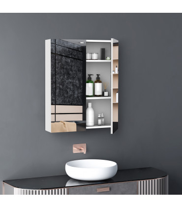 Mirror Cabinet White MDF 60x75cm Wall Mount Storage Organizer Adjustable