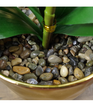 Orchid Artificial - Purple / White - Gold Pot - Real Touch - 50cm Height