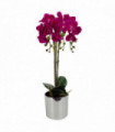 Artificial Orchid Large - Dark Pink / Silver 52cm Real Touch Flowers Silver Pot