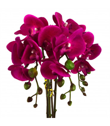 Artificial Orchid Large - Dark Pink / Silver 52cm Real Touch Flowers Silver Pot