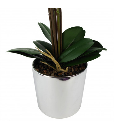 Artificial Orchid Large - Dark Pink / Silver 52cm Real Touch Flowers Silver Pot