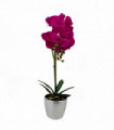 Artificial Orchid Plant Dark Pink Silver Real Touch Leaves 9 Flowers 50cm