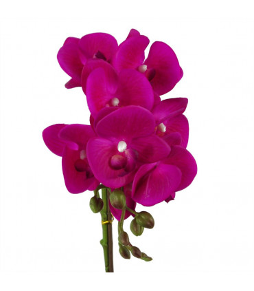 Artificial Orchid Plant Dark Pink Silver Real Touch Leaves 9 Flowers 50cm