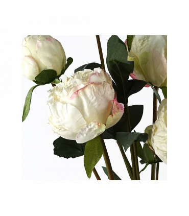 Artificial Flowers Spray 55cm Cream Peony - 4 Flowers 3 Buds - Hessian Bound