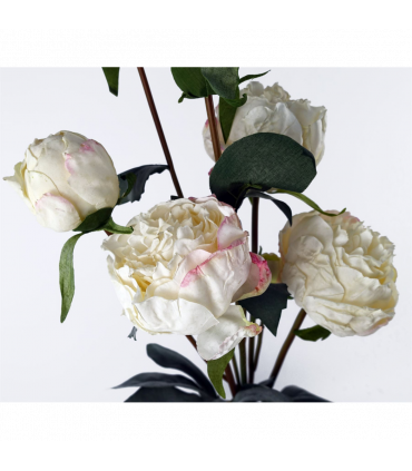 Artificial Flowers Spray 55cm Cream Peony - 4 Flowers 3 Buds - Hessian Bound