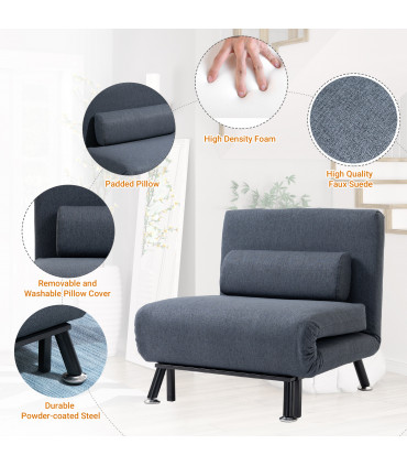 Faux Suede 5-Position Futon Single Sofa Bed Black