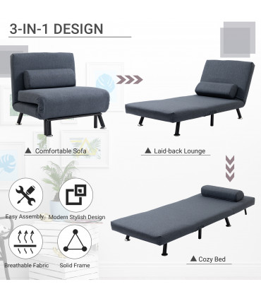 Faux Suede 5-Position Futon Single Sofa Bed Black