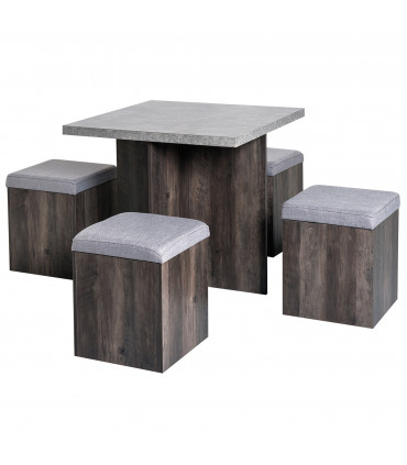 5Pcs Garden Wooden Dining Table Set Particle Removable Lid Board Chair Seat-Grey