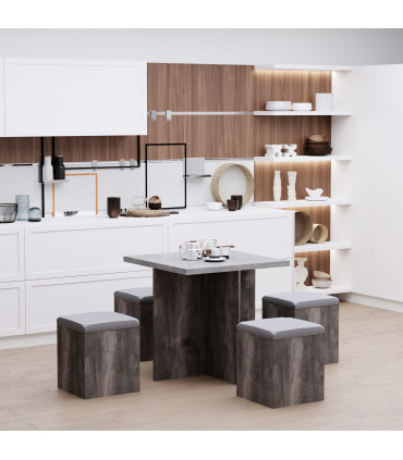 5Pcs Garden Wooden Dining Table Set Particle Removable Lid Board Chair Seat-Grey