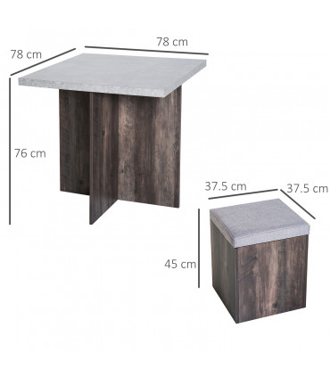 5Pcs Garden Wooden Dining Table Set Particle Removable Lid Board Chair Seat-Grey