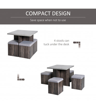 5Pcs Garden Wooden Dining Table Set Particle Removable Lid Board Chair Seat-Grey