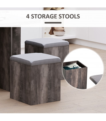 5Pcs Garden Wooden Dining Table Set Particle Removable Lid Board Chair Seat-Grey