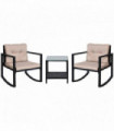 Outsunny 2 Seater Rattan Rocking Set W/Cushion-Black/Beige