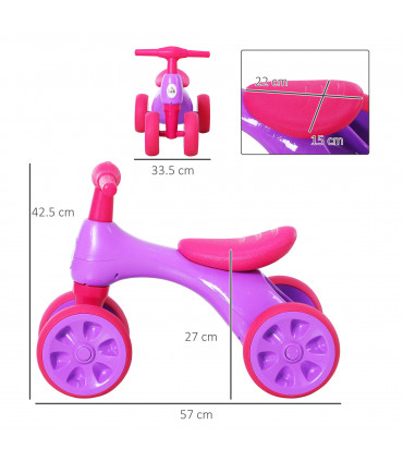 Baby Balance Bike Toddler Safe Training 4 Wheels Storage Bin Violet