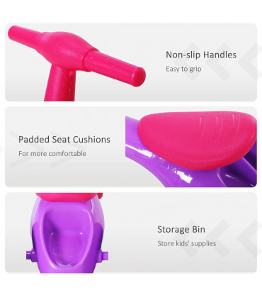 Baby Balance Bike Toddler Safe Training 4 Wheels Storage Bin Violet