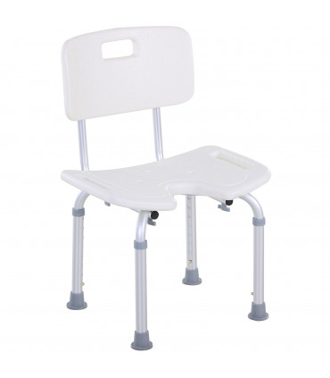 Shower Bath Stool Spa Chair Aluminium White 71-83.5H x 48W x 42Dcm