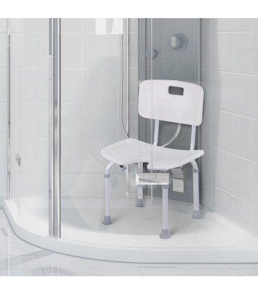 Shower Bath Stool Spa Chair Aluminium White 71-83.5H x 48W x 42Dcm