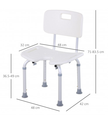 Shower Bath Stool Spa Chair Aluminium White 71-83.5H x 48W x 42Dcm