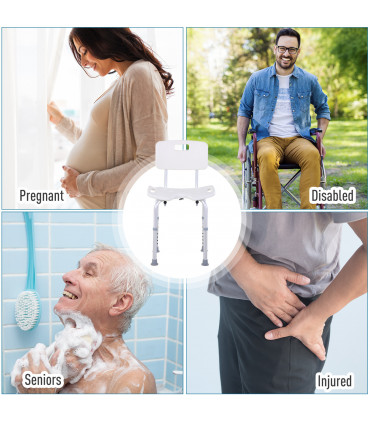 Shower Bath Stool Spa Chair Aluminium White 71-83.5H x 48W x 42Dcm