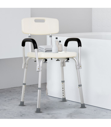 Light Weight Aluminum Shower Bench Portable Lift Chair Back & Armrest HOMCOM