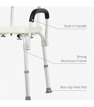 Light Weight Aluminum Shower Bench Portable Lift Chair Back & Armrest HOMCOM