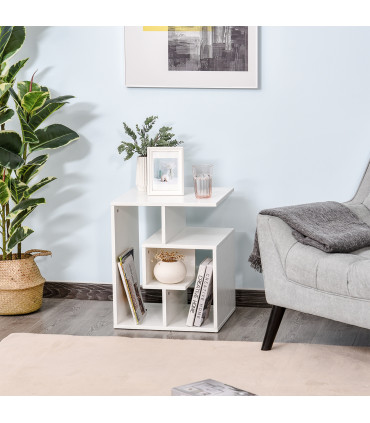 Side End Table White Particle Board 55H x 45L x 40Wcm 3-Tier Open Shelves