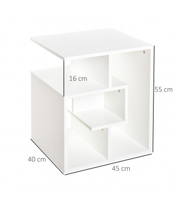 Side End Table White Particle Board 55H x 45L x 40Wcm 3-Tier Open Shelves